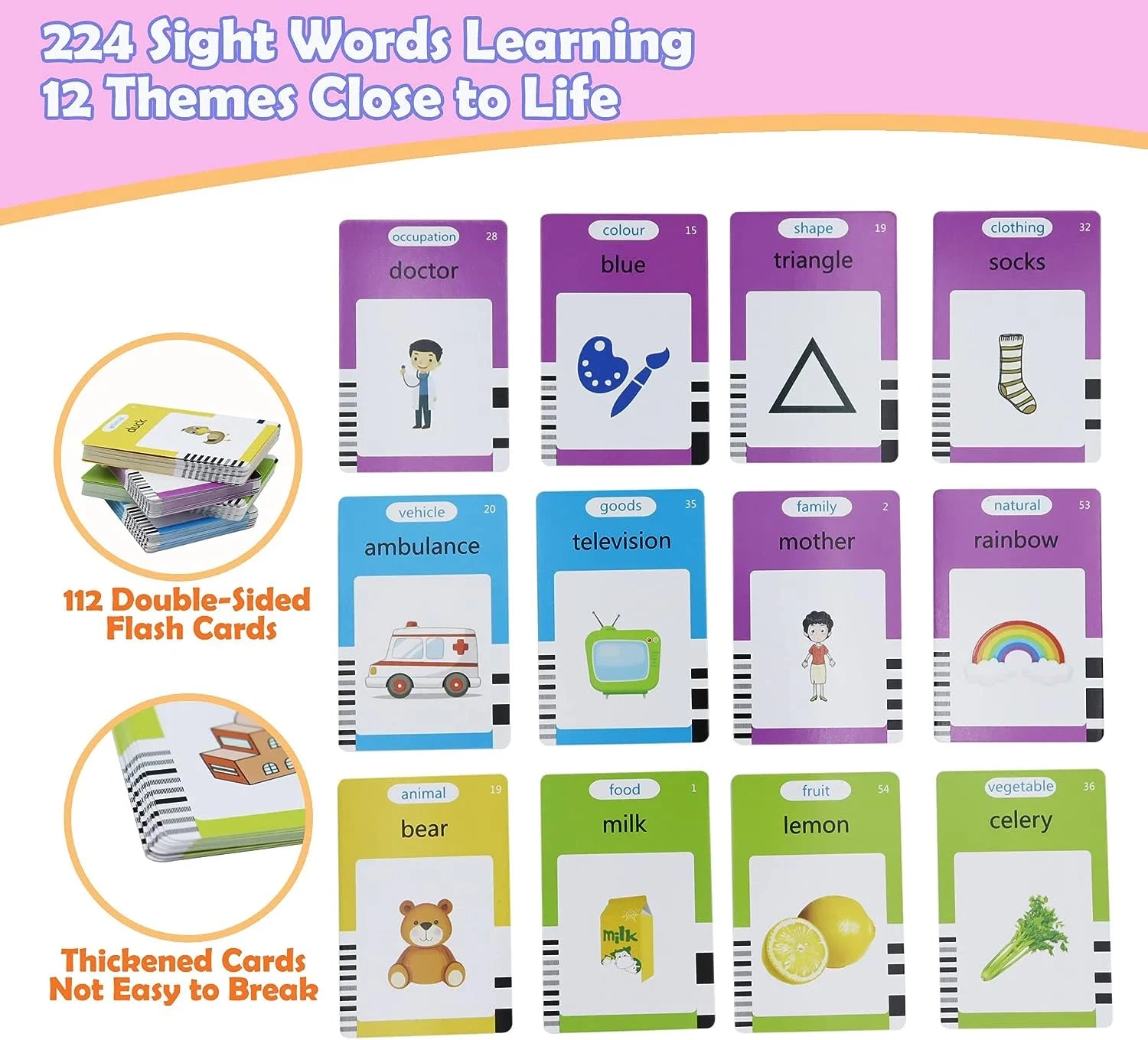 Talking Flash Cards with 224 Sight Words, Montessori Autism Speech Therapy Toys for Children Pocket Vocabulary Games Learning Toys Educational Preschool Gifts for Kids Age 3-5 6-8 -Pink