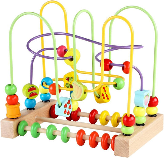 Wooden Toys for Toddlers, Bead Maze Toy for Toddlers with Colorful Animals Fruits Shapes, Educational Counting Learning Circle Toys for Kids, Classic Gifts for Boys Girls Baby