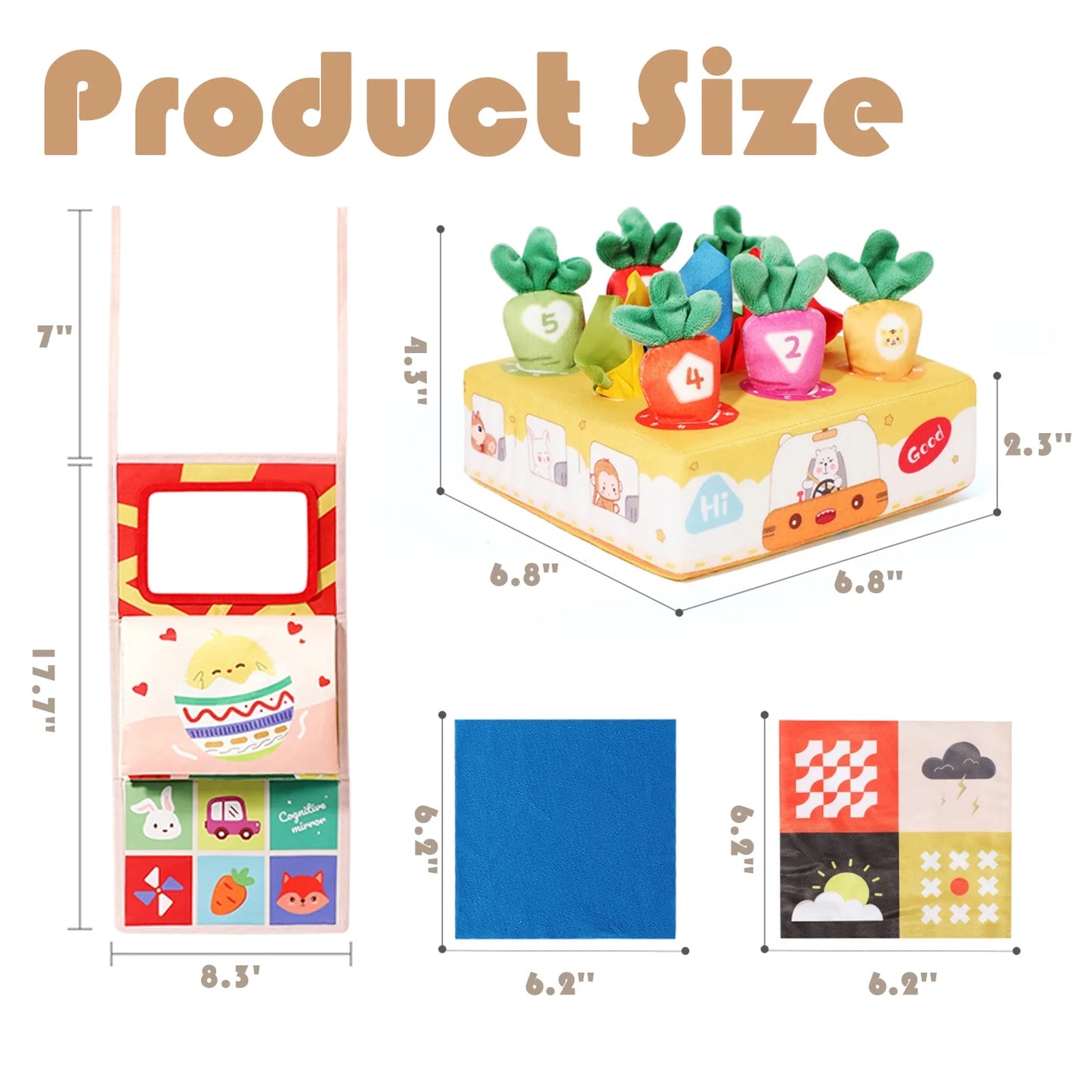 Sensory Toys Set with Baby Tissue Box Toy and Mirror Toys, Montessori Infant Toys for Baby 0 3 6 9 Months, High Contrast Newborn Sensory Toy for Baby Boys Girls Christmas Gift