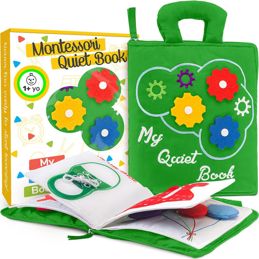 Busy Book for Toddlers 1-3, Quiet Book Montessori Toy for Toddlers, Travel Toy with 9 Activities, Learning Kids Felt Toy for Boys & Girls, Packaging May Vary