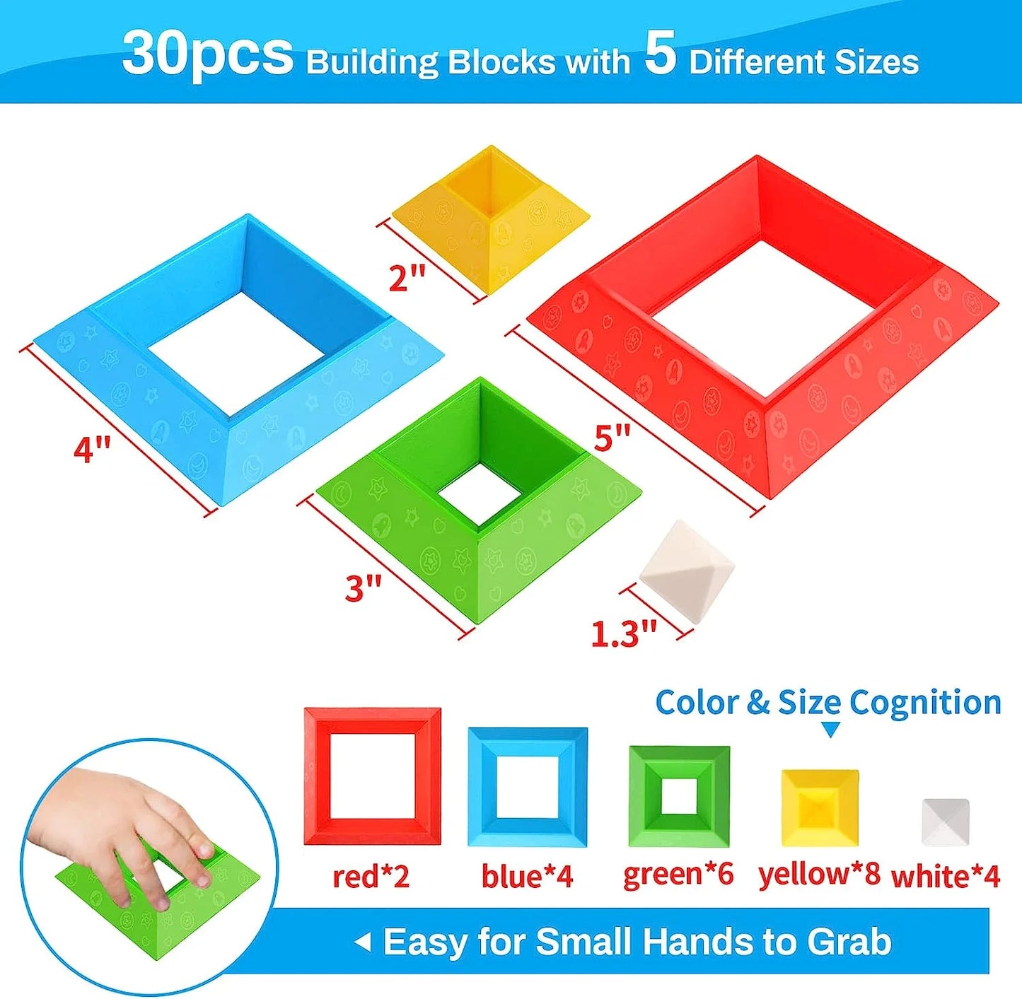 Toddler Stacking Building Blocks Educational Toys, Montessori Activities Learning Toys for 1 2 3+ Year Old, Sensory Toys Gifts for Toddler 1-3Y Boys & Girls, 30 Piece Set