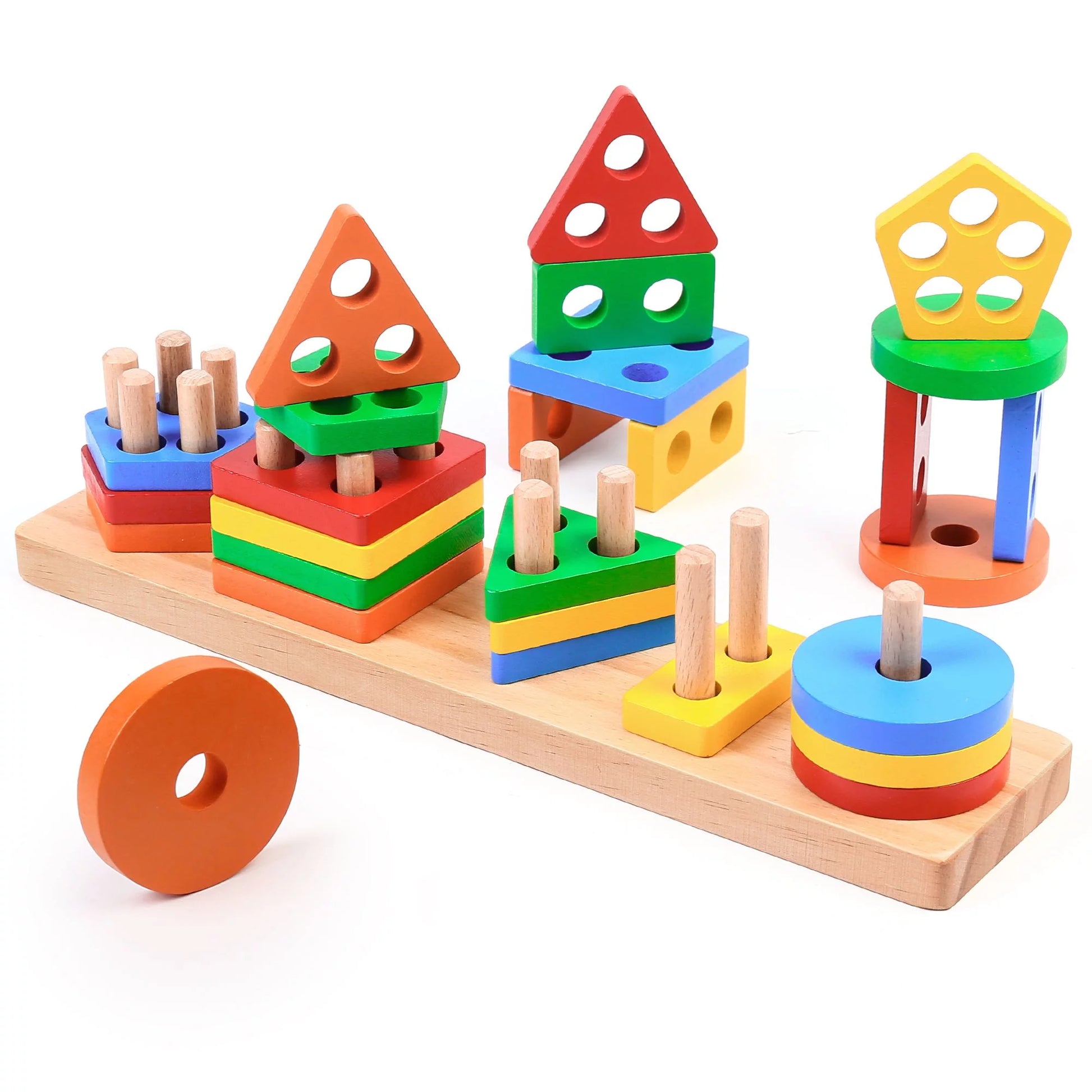 Montessori Toys for Ages 1 2 3 Toddlers, Kids Baby, Wooden Shape Sorting & Stacking Toys