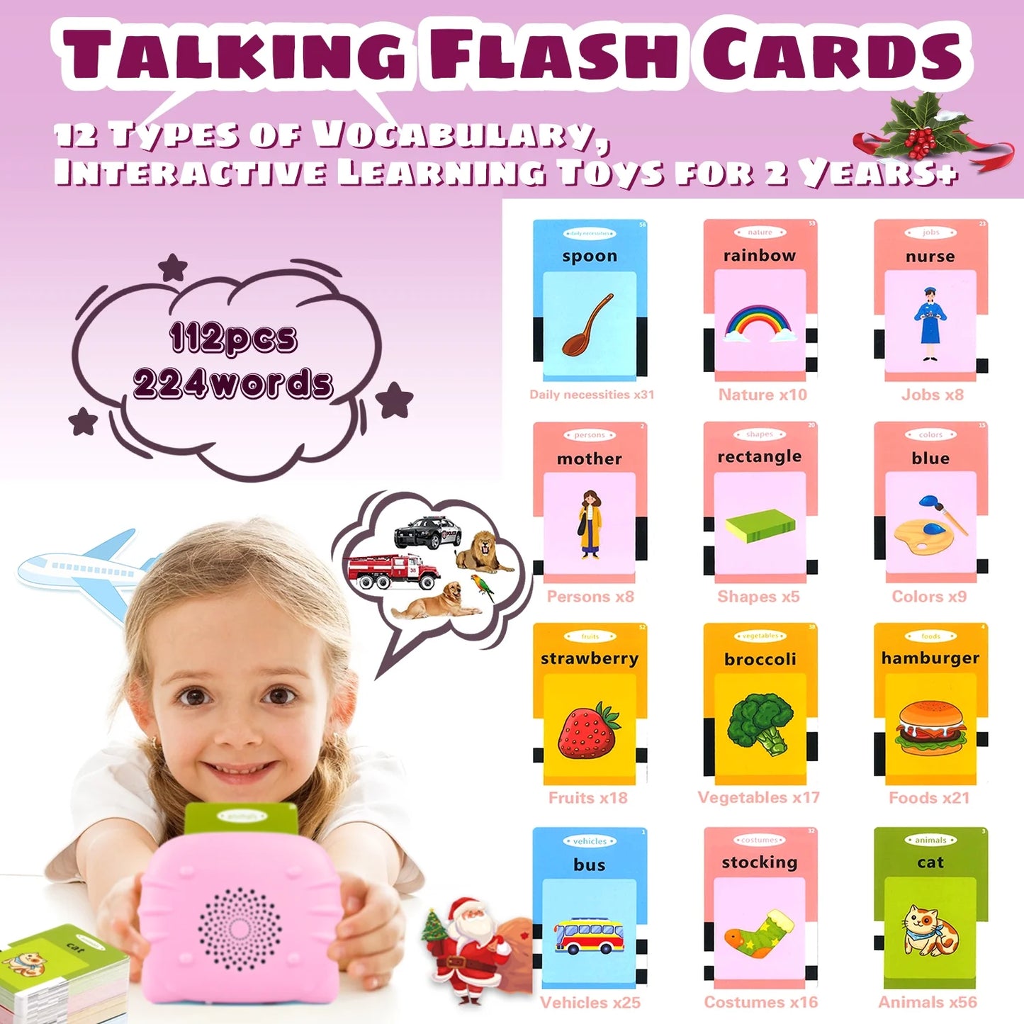 Toddler Toys Talking Flash Cards, Preschool Educational Learning Toys for Toddlers 2 3 4 5 Years Old Girls Boys Gift, Montessori Kids Toys Autism Sensory Toys