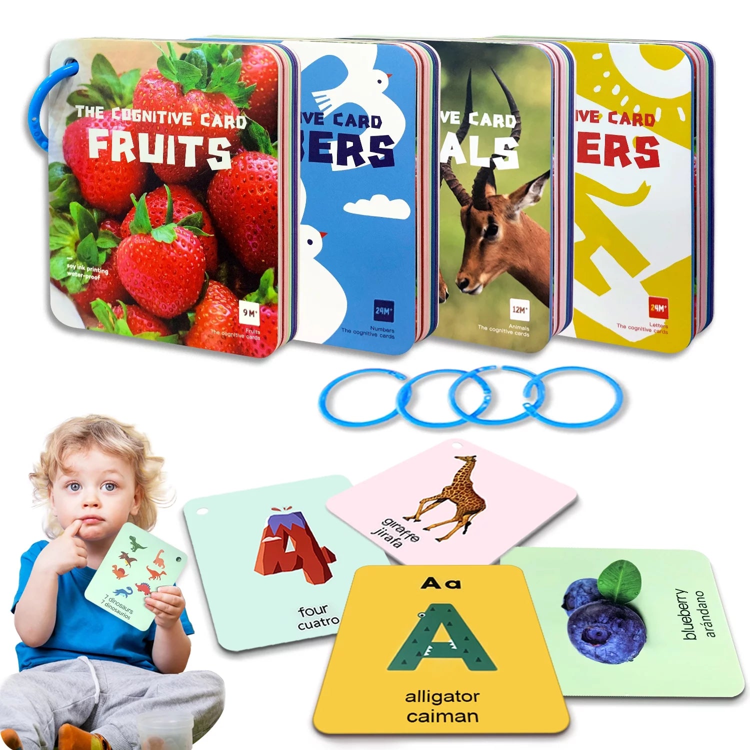 Flash Card for Toddlers, Infant Flash Cards, Baby Learning Cards, 4 Set - 50 PCS - 100 Pages with Rings Early Learning Educational Toys for Newborn Baby, Flash Play Cards for Toddler 1 2 3 4 5