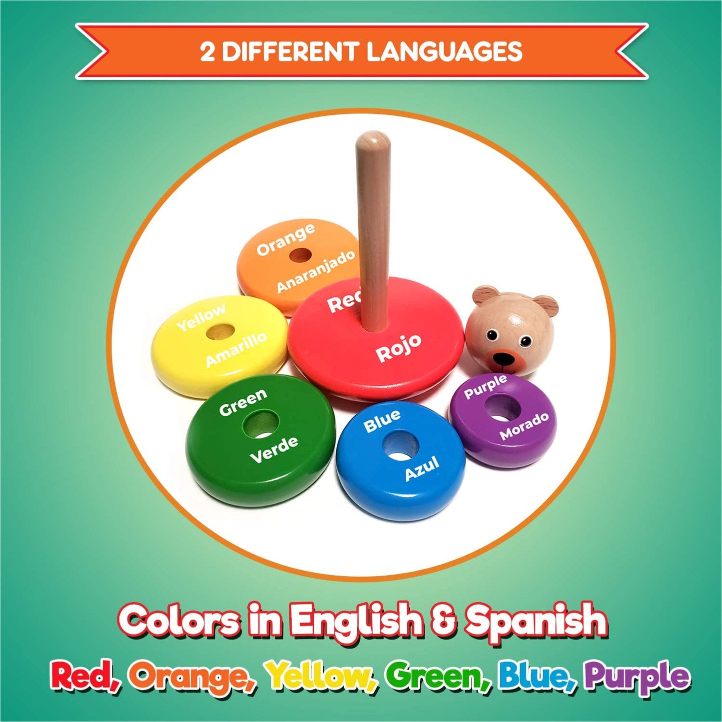 Baby Toys Wooden Stacking Rings - Bilingual Educational Toys for 2 Year Old | Learn Rainbow Colors in English & Spanish with Toddler Games Learning Activities Ebook