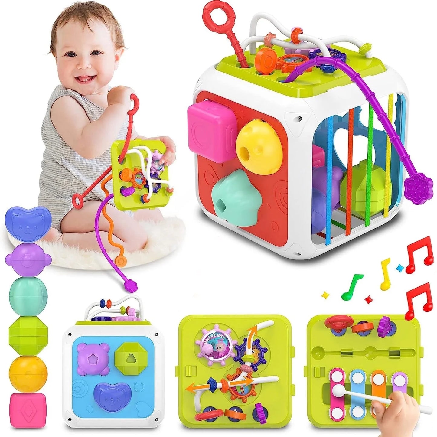 7-In-1 Baby Sensory Montessori Toys for 1 Year Old, Toddler Toys for 1 2 Year Old Boys Girls Birthday Gifts, Baby Toys 6 to 12 Months, Multifunction Learning Education Preschool Toys