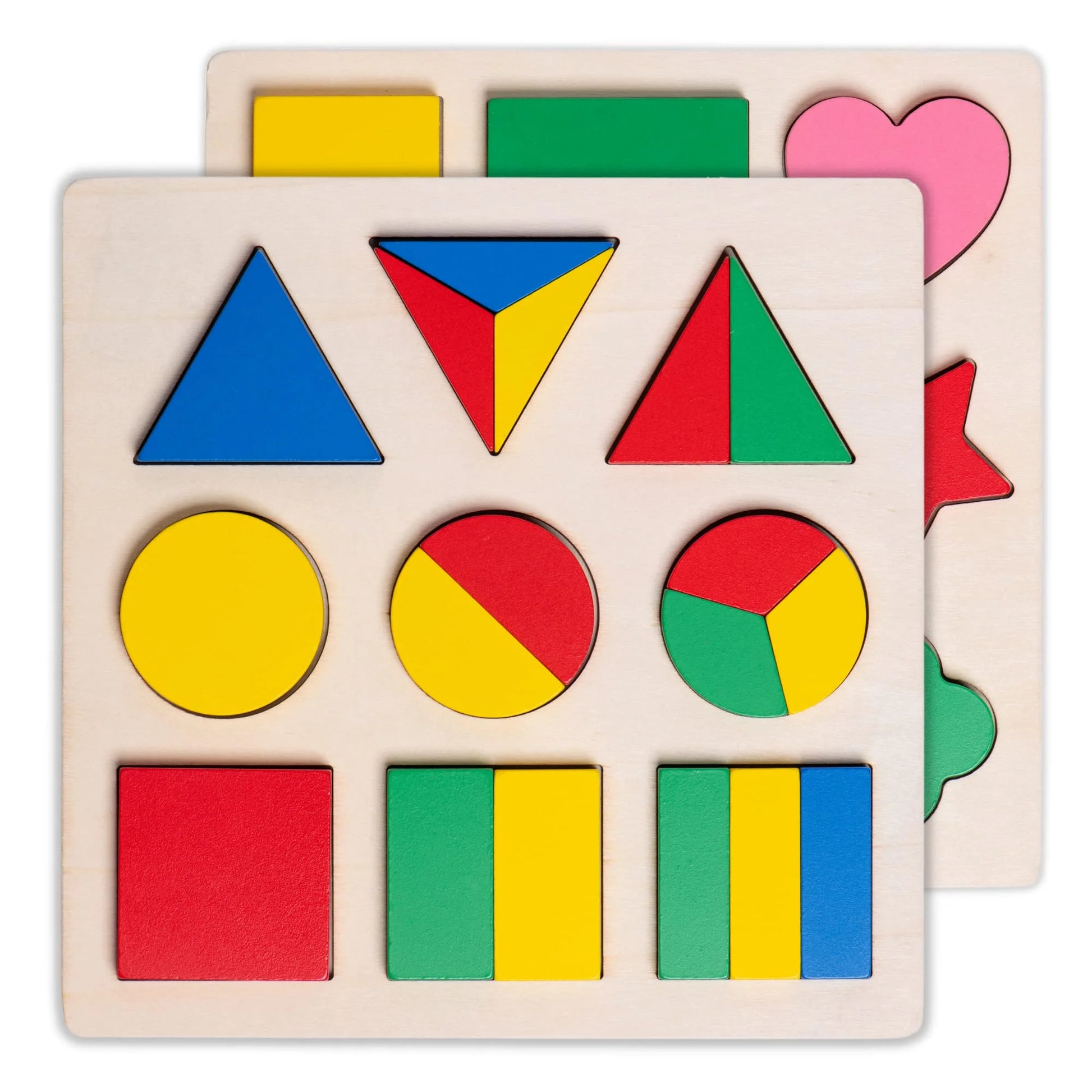 Set of 2 Wooden Shape Puzzles for Toddlers 1-3 with Assorted Blocks - Safe and Vibrant Montessori Toys for Little Girls and Boys - Shape Puzzles and Toy Blocks