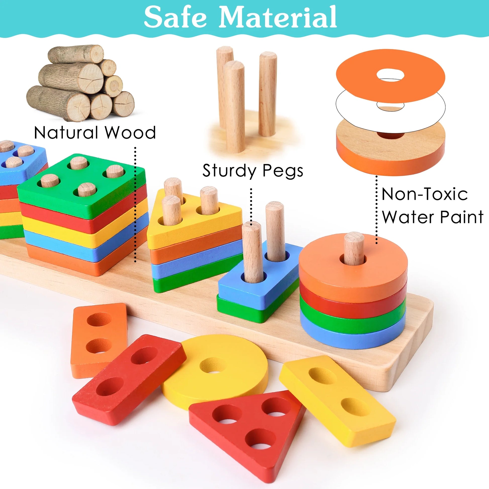 Montessori Toys for Ages 1 2 3 Toddlers, Kids Baby, Wooden Shape Sorting & Stacking Toys