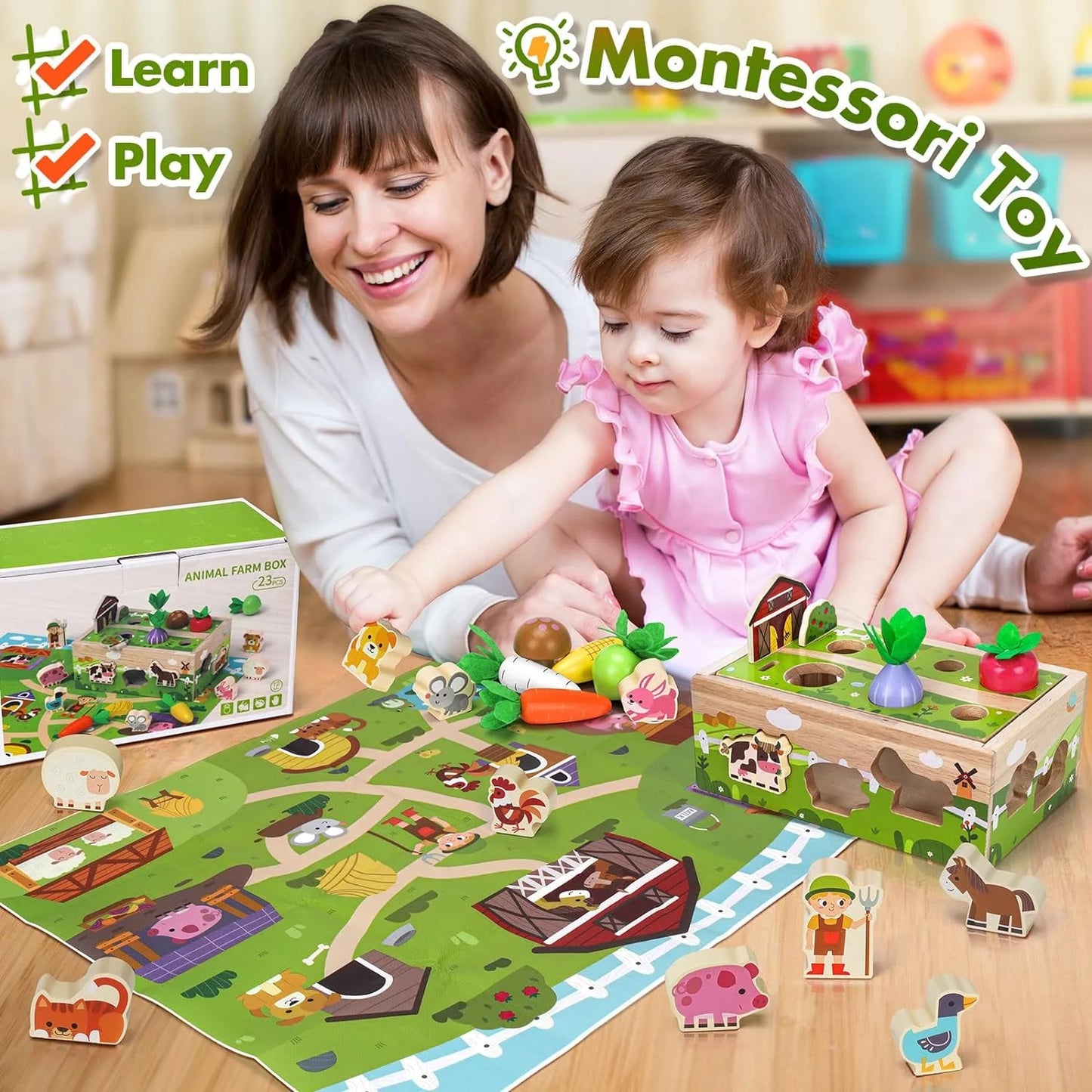 Montessori Educational Toys for 1 2 3 Year Old, Toddler Toys 1 2 3 Year Old Boy Girl, Wooden Shape Sorting Toys Birthday Gifts for 1 2 3 Year Old Boy Girl