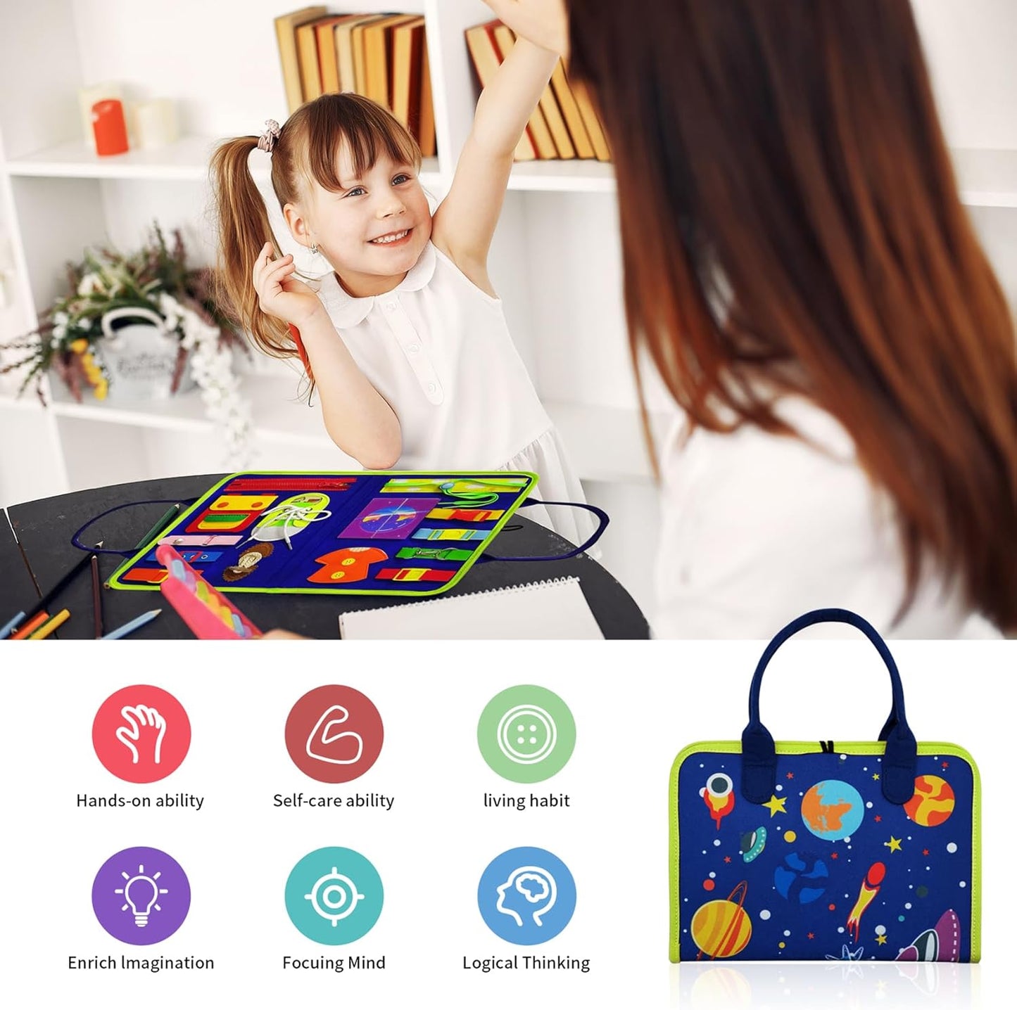 Space World Montessori Toys, Educational Learning Toys, Busy Board for Toddlers 1-4 Year Old, Sensory Toy, Baby Dress Toys, Activity Board for Montessori Activities