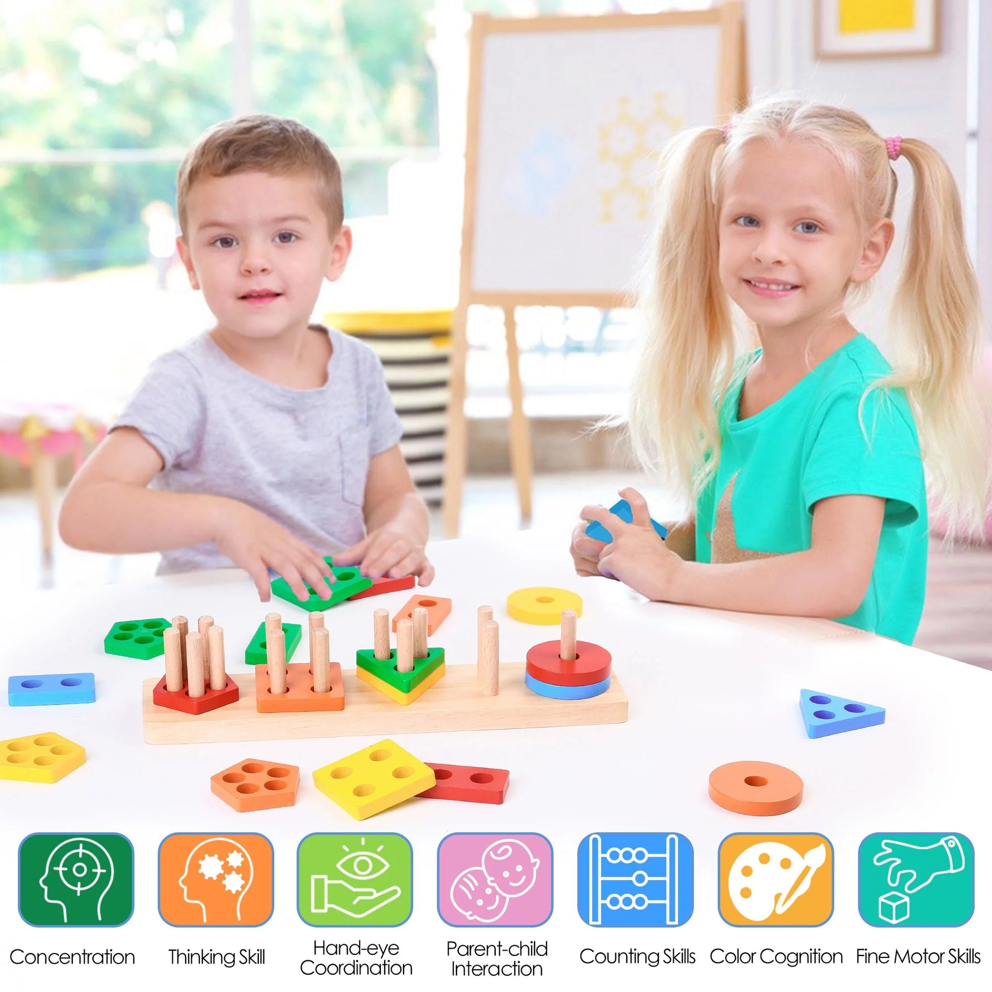 Montessori Toys for Ages 1 2 3 Toddlers, Kids Baby, Wooden Shape Sorting & Stacking Toys