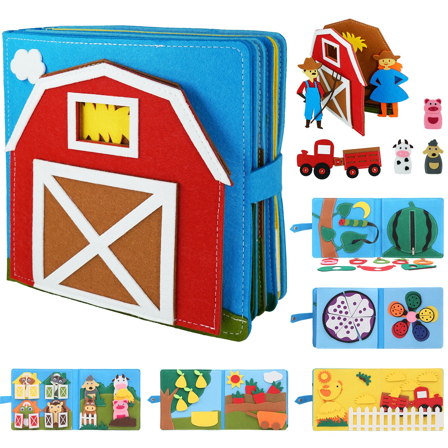 Montessori Busy Book Busy Board Toddlers Felt Quiet Book 3D Activities Cloth Story Book My Preschool Learning Education Toys for Baby Boys Girls 2 3 4 5 6 Years Old Farm Barn Autism Sensory Gifts