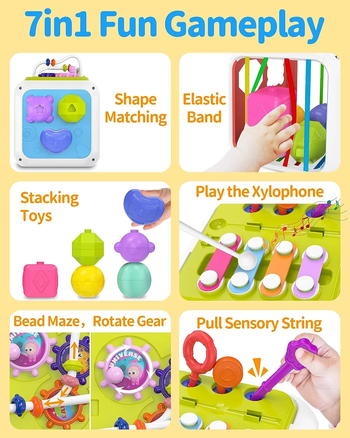 7-In-1 Baby Sensory Montessori Toys for 1 Year Old, Toddler Toys for 1 2 Year Old Boys Girls Birthday Gifts, Baby Toys 6 to 12 Months, Multifunction Learning Education Preschool Toys