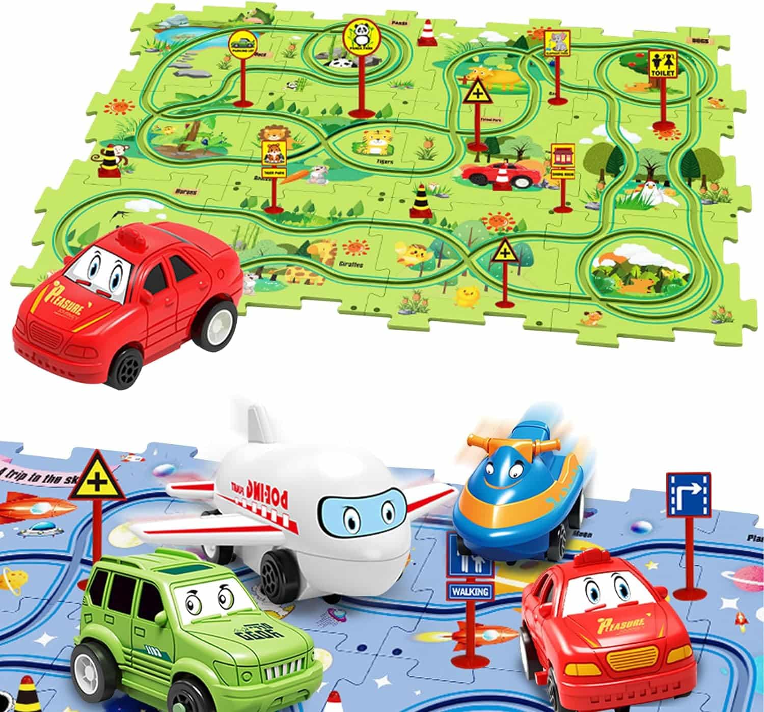 Children's Educational Puzzle Track Car Play Set - DIY Puzzle Tracks with Vehicles, Puzzle Track Play with Vehicles Puzzle Car Tracks for Kids (25 PC, Land)