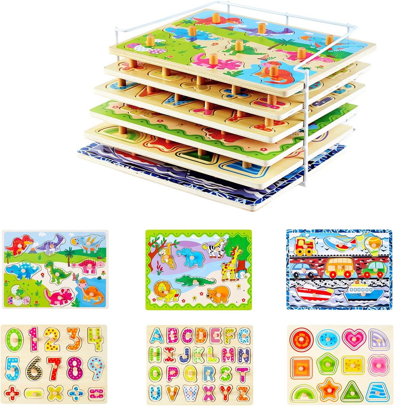 Wooden Puzzles for Toddlers 1-3 Toddler Puzzles Age 2-4 Baby Puzzles 12-18 Months Wooden Puzzles for Kids Ages 3-5 with Rack Educational Toys for 2 Year Old Toys for 1 Year Old Montessori Toys