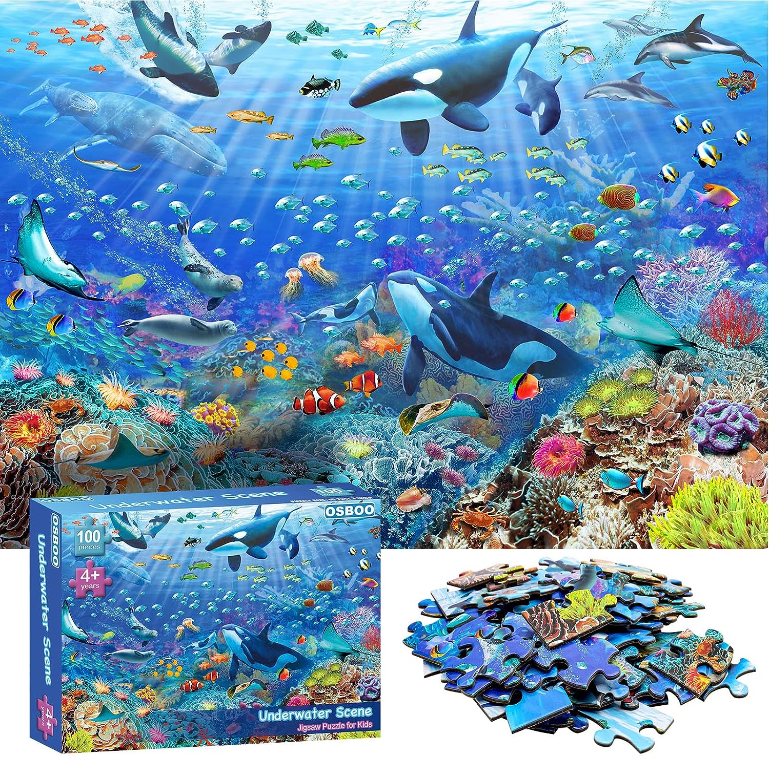 Puzzles for Kids Ages 4-8 6-8 8-10 Year Old - Underwater Scene - 100 Pieces Jigsaw Puzzle for Kids Learning Educational Puzzles for Boys Girls (with Sturdy Box)