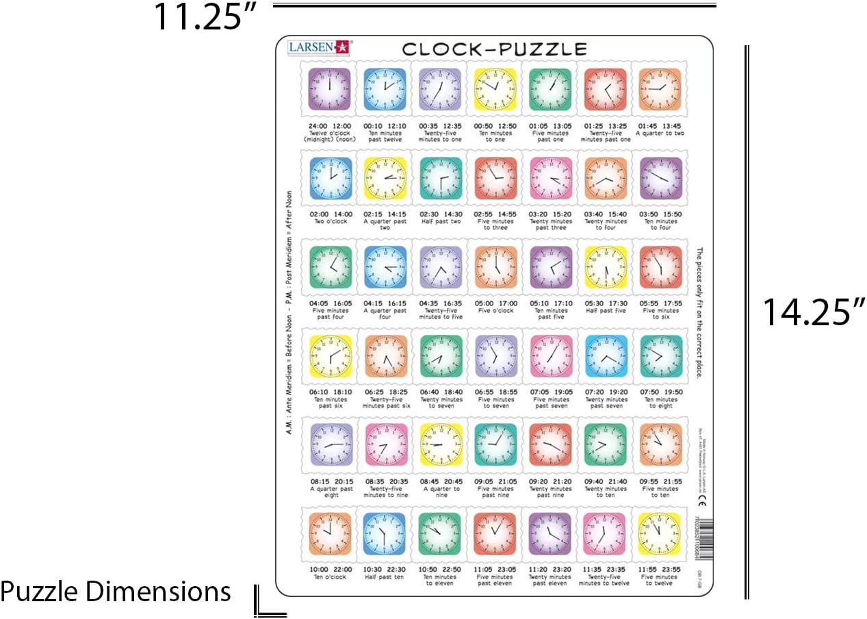 Larsen Puzzles Clock 42 Piece Children's Educational Jigsaw Puzzle - A Fun and Educational Way to Learn Time