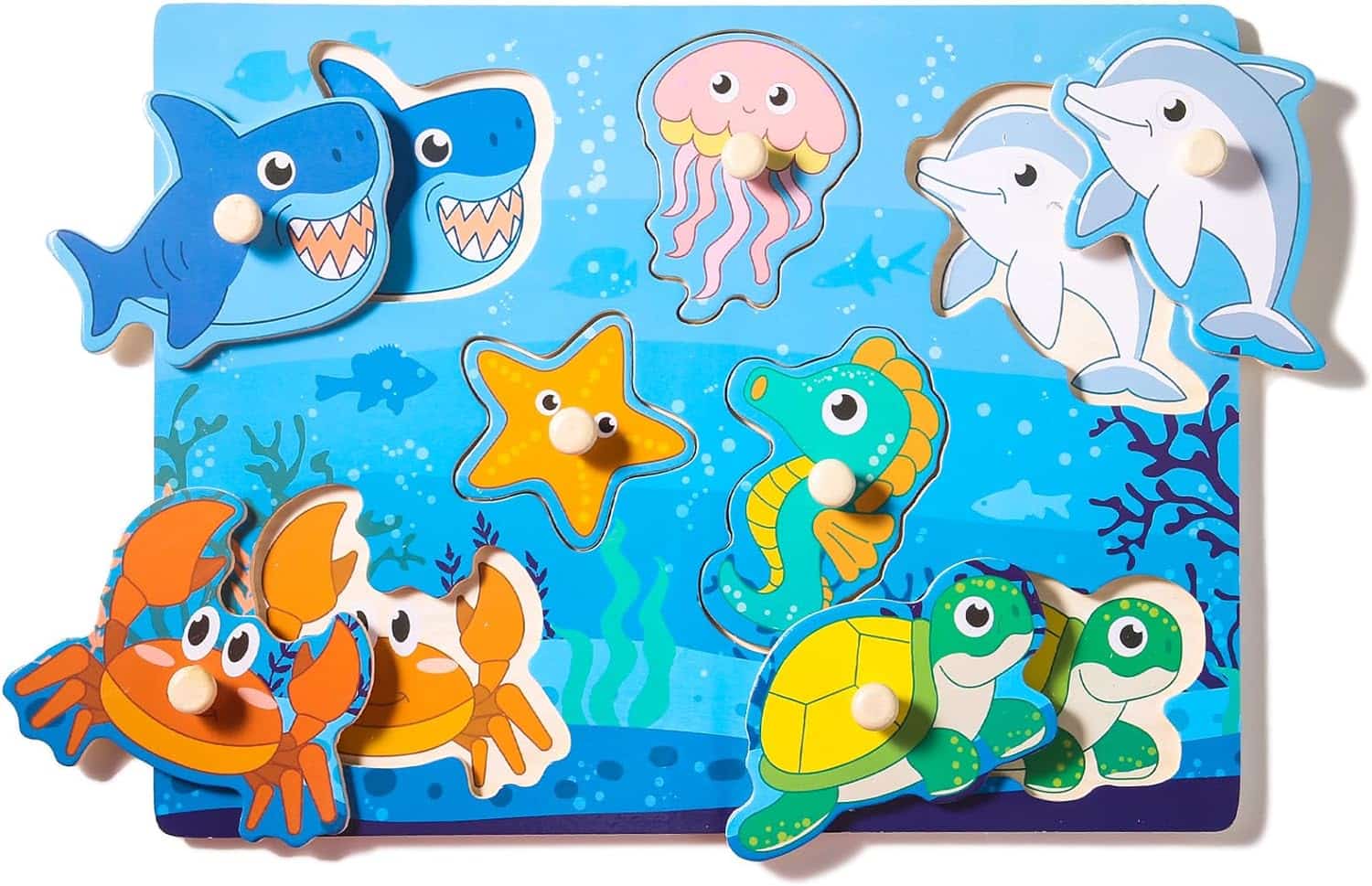 Wooden Puzzles for Toddlers 1-3, Ocean Animals Peg Puzzles for Kids, Learning Educational Puzzles for Baby Puzzles 12-18 Months, Montessori Toys（Ocean）