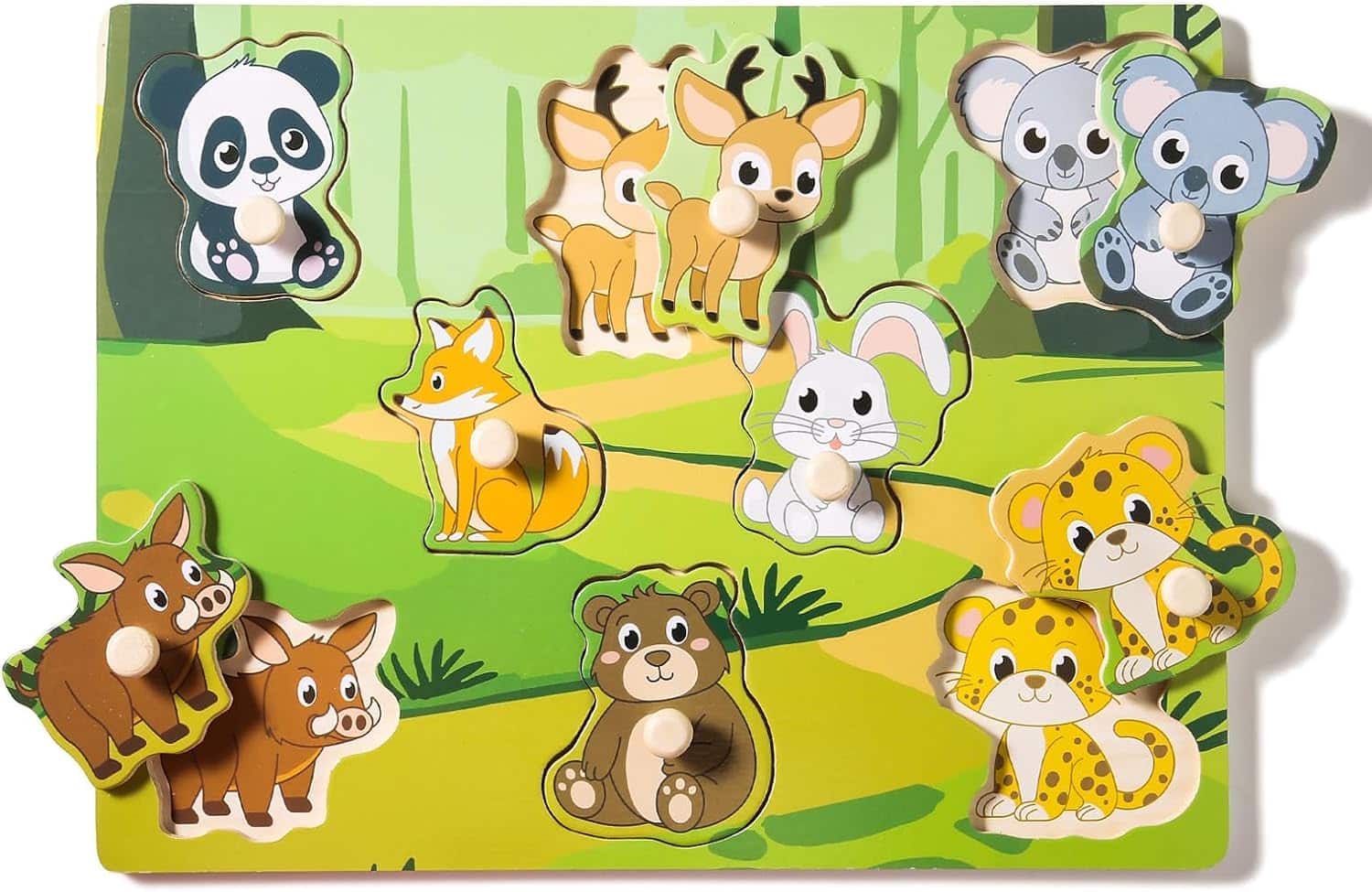 Wooden Puzzles for Toddlers 1-3, Forest Animals Peg Puzzles for Kids, Learning Educational Puzzles for Baby Puzzles 12-18 Months, Montessori Toys（Forest）