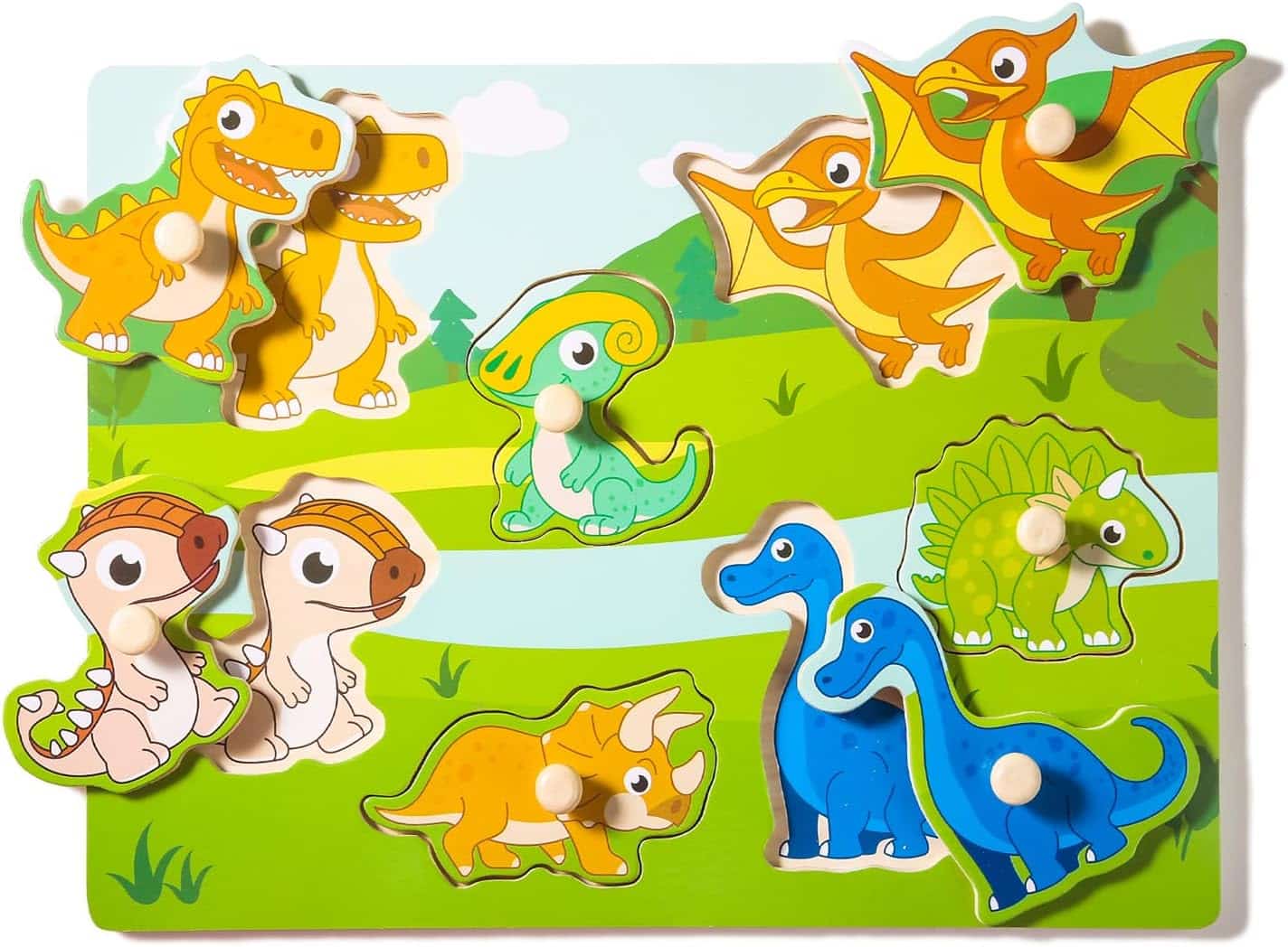 Wooden Puzzles for Toddlers 1-3, Dinosaurs Animals Peg Puzzles for Kids, Learning Educational Puzzles for Baby Puzzles 12-18 Months, Montessori Toys（Dinosaurs）