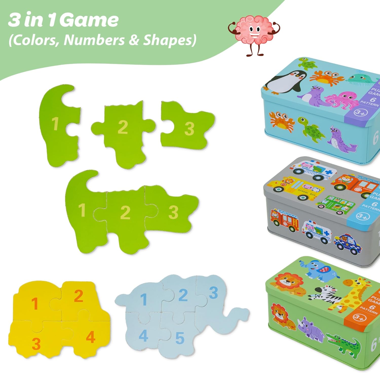 PLAYHIVE Montessori Wooden Puzzles: A Fun and Educational Toy Bundle for Kids Ages 3-5